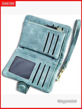 Small Bifold Leather Wallet with RFID Blocking Wristlet and Coin Purse